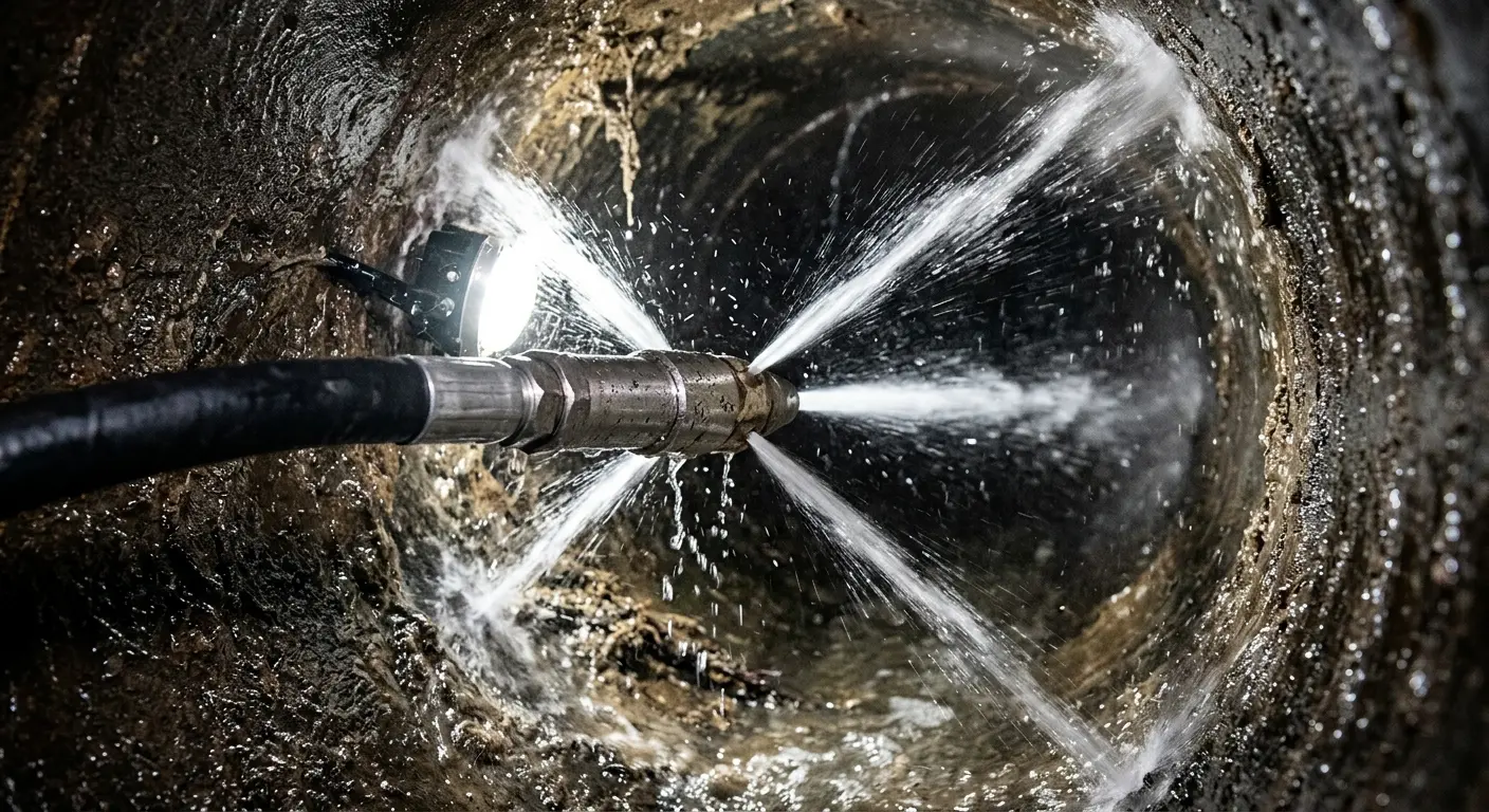 High-pressure hydro jetting nozzle cleaning sewer pipe for Trenchless Sewer Repair in Plant City